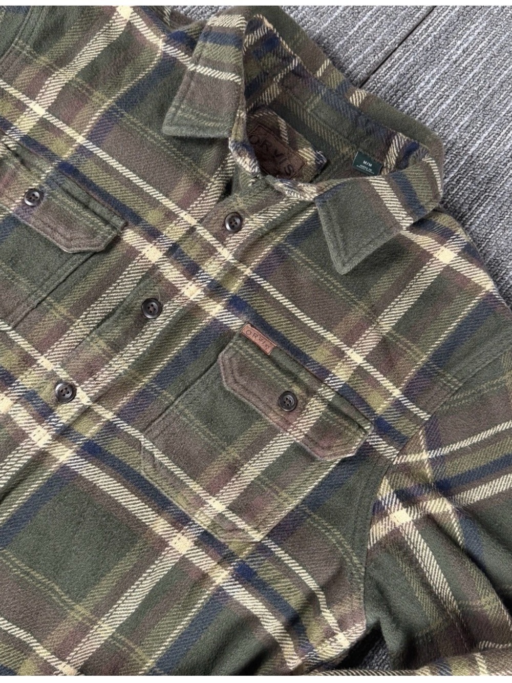 Orvis Men’s Green Plaid Flannel Shirt Jacket medium